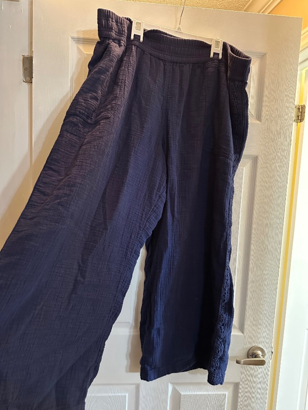 Aerie 100% Cotton Navy Wide-Leg Pants XXL With Side Lace Detail